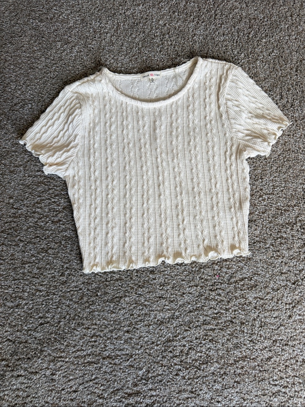 Heart & Hips Cream Crochet-Texture Crop Top